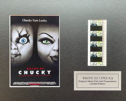 Hand crafted display featuring original 35mm film cells for BRIDE OF CHUCKY fans