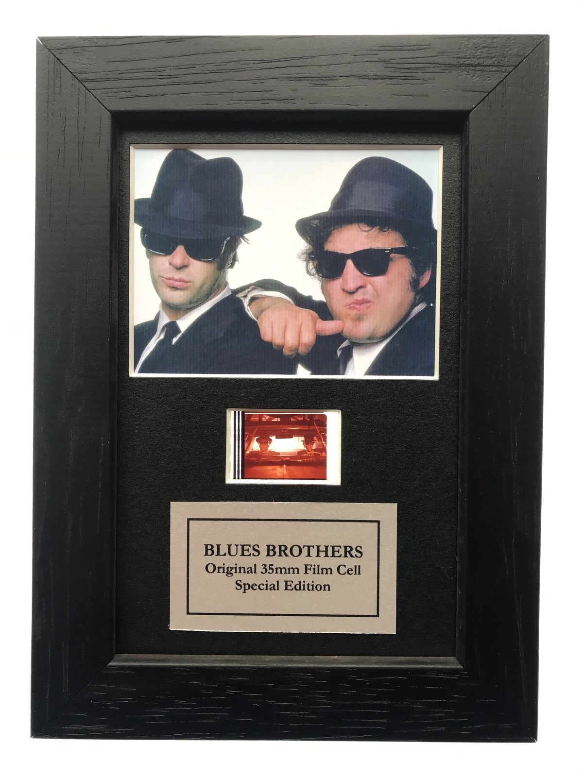 Handmade display featuring original Mini 35mm film cells for BLUES BROTHERS fans