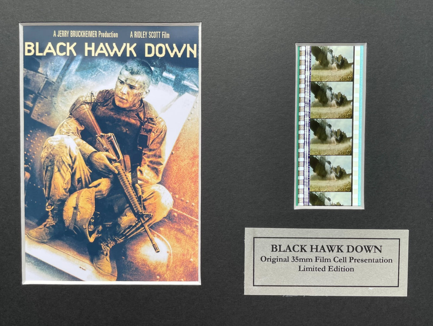 Handmade display featuring original 35mm film cells for BLACK HAWK DOWN fans v1
