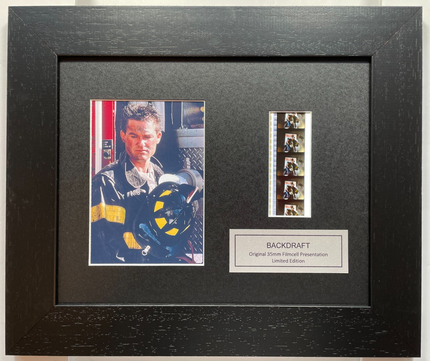 Hand crafted display featuring original 35mm filmcells for a BACKDRAFT fan + COA