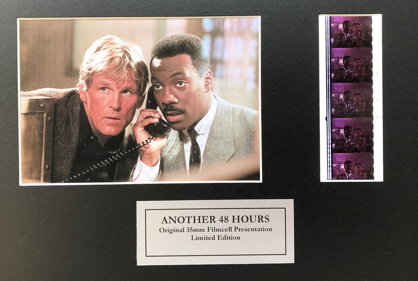 Handmade display featuring original 35mm film cells for ANOTHER 48 HOURS fans