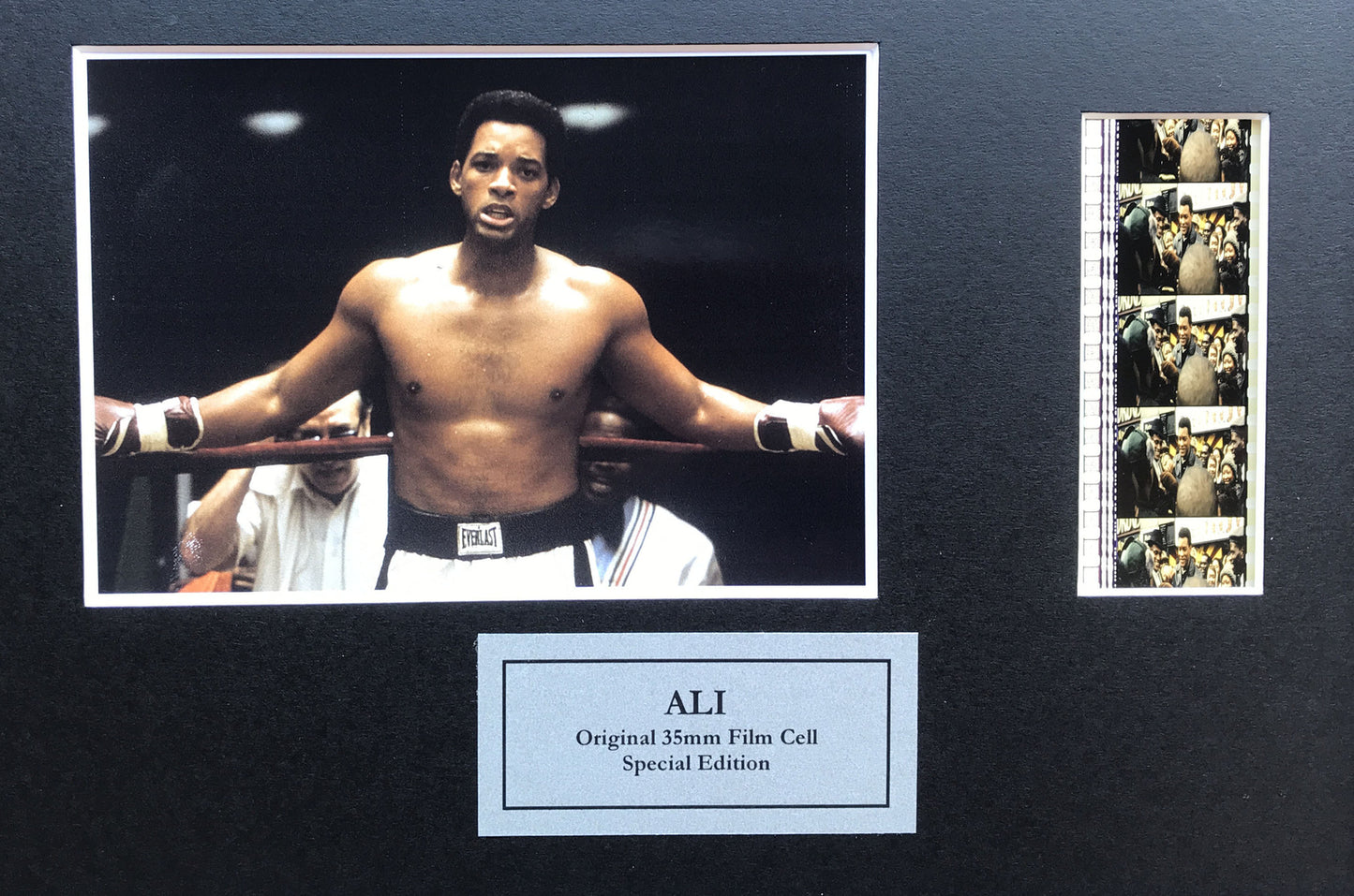 Hand crafted display featuring original film cells for ALI (WILL SMITH) fans