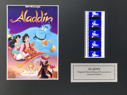 Hand crafted display featuring original 35mm film cells for ALADDIN 1992 fans