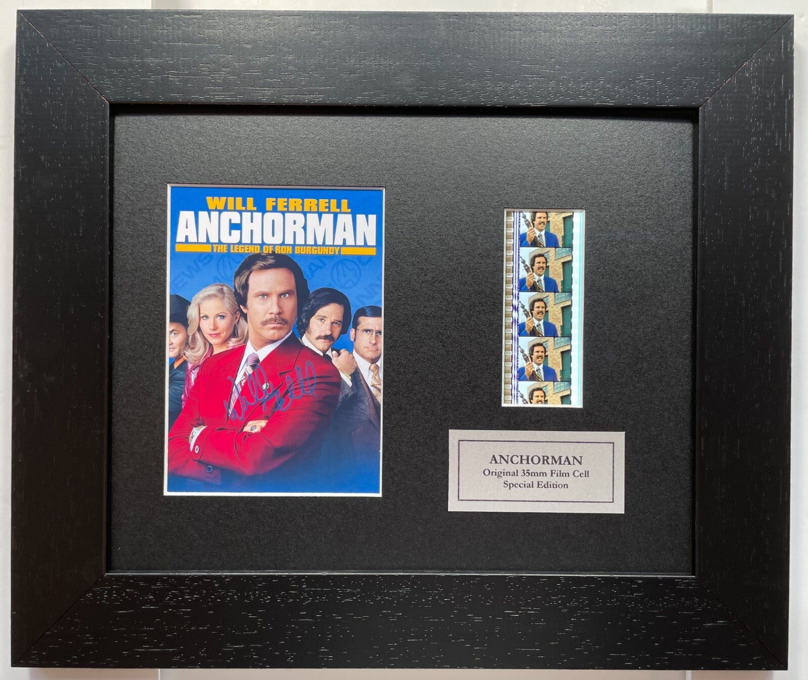 Hand crafted display featuring original 35mm film cells for an ANCHORMAN fan vSR