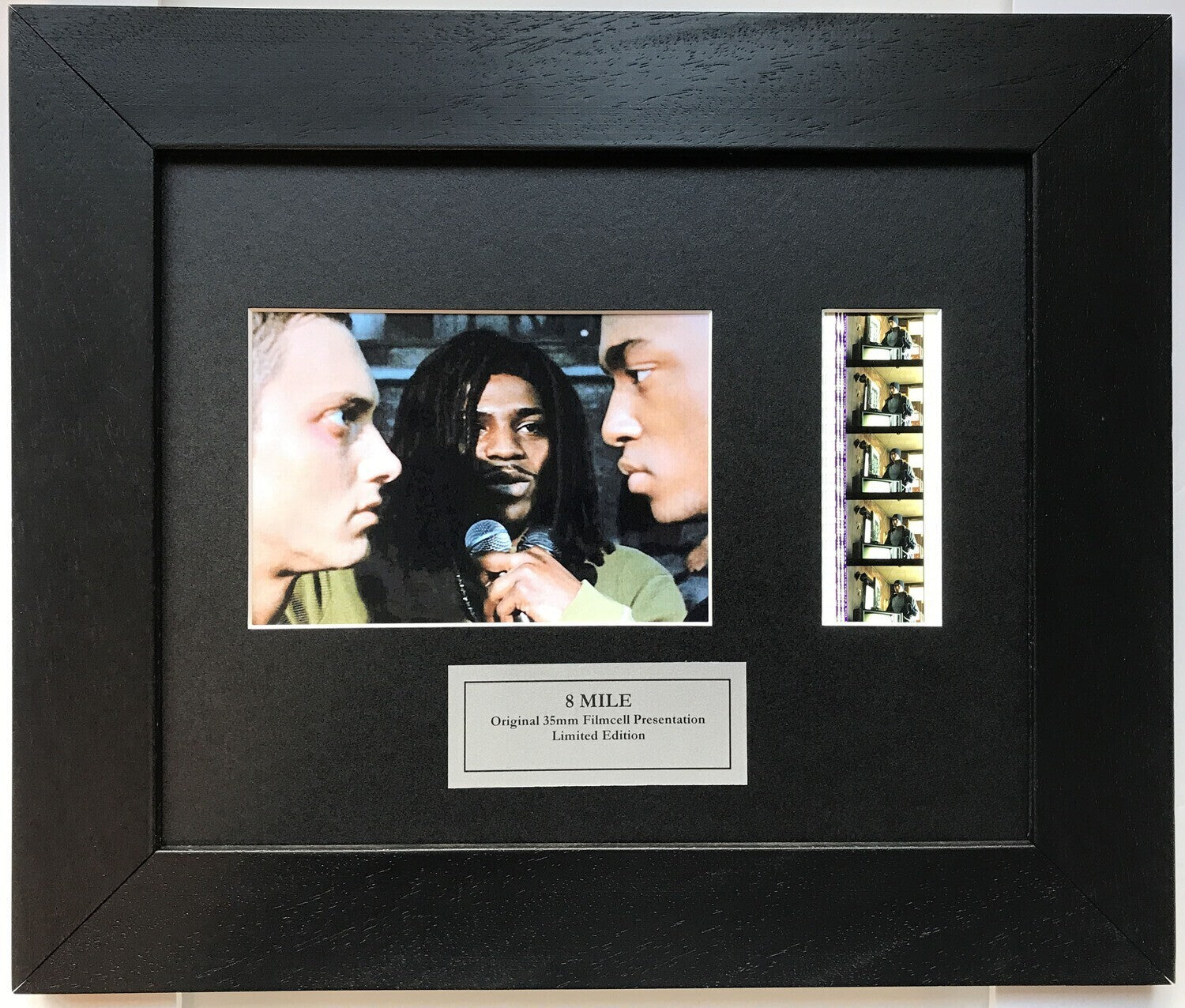 Hand crafted display featuring original 35mm film cells for 8 MILE 2002 fans
