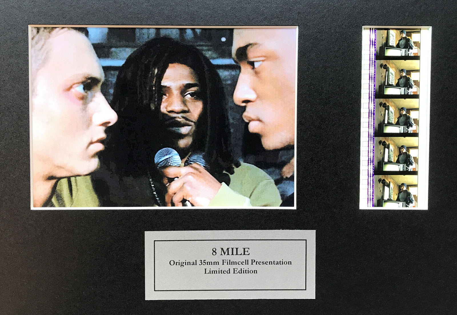 Hand crafted display featuring original 35mm film cells for 8 MILE 2002 fans