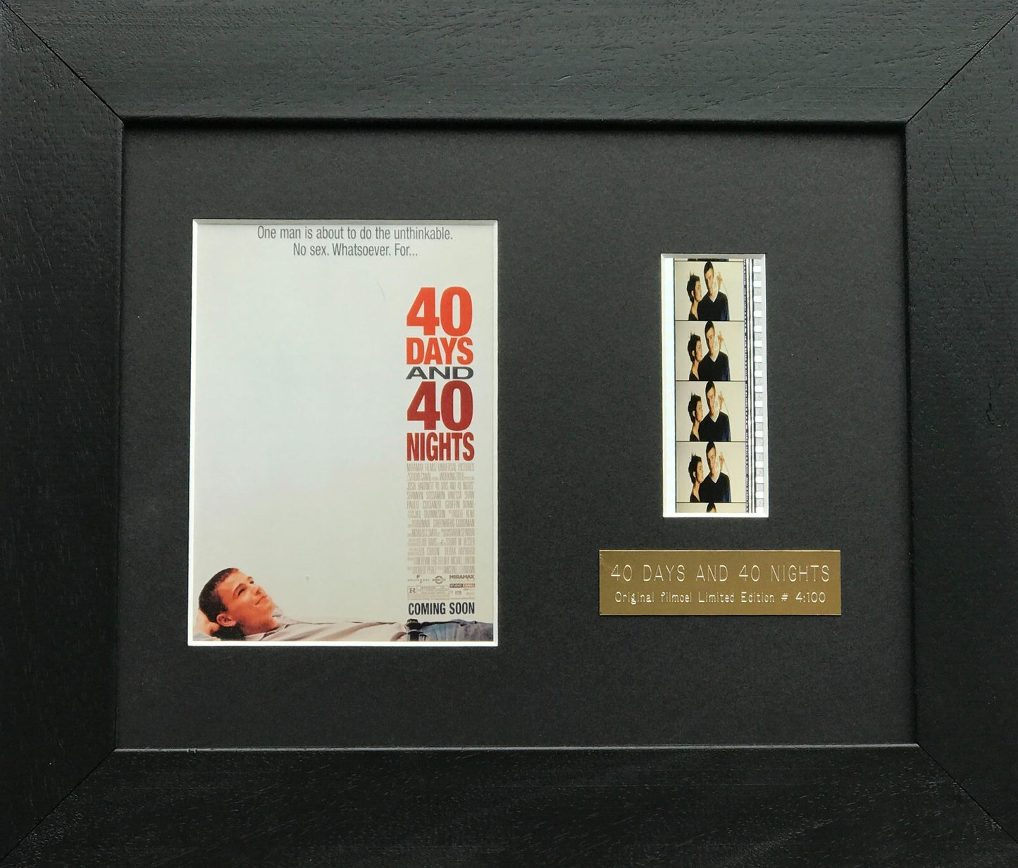 Handmade display featuring original 35mm filmcells for a 40 DAYS & 40 NIGHTS fan