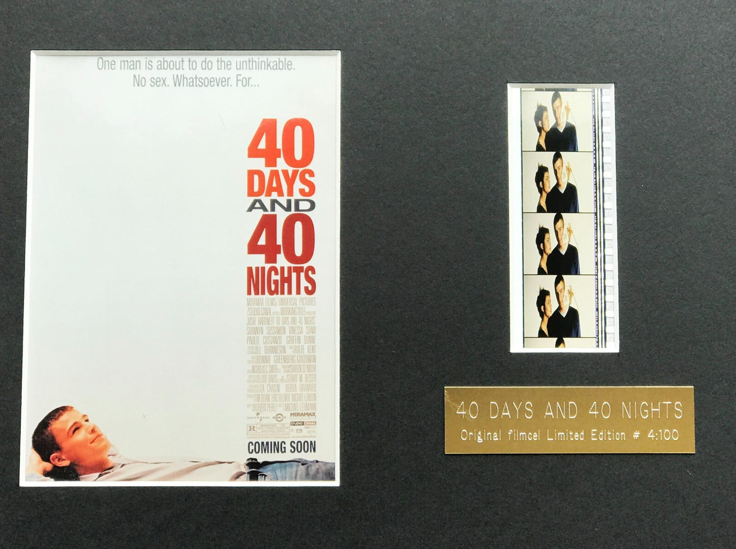 Handmade display featuring original 35mm filmcells for a 40 DAYS & 40 NIGHTS fan