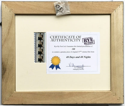 Handmade display featuring original 35mm filmcells for a 40 DAYS & 40 NIGHTS fan