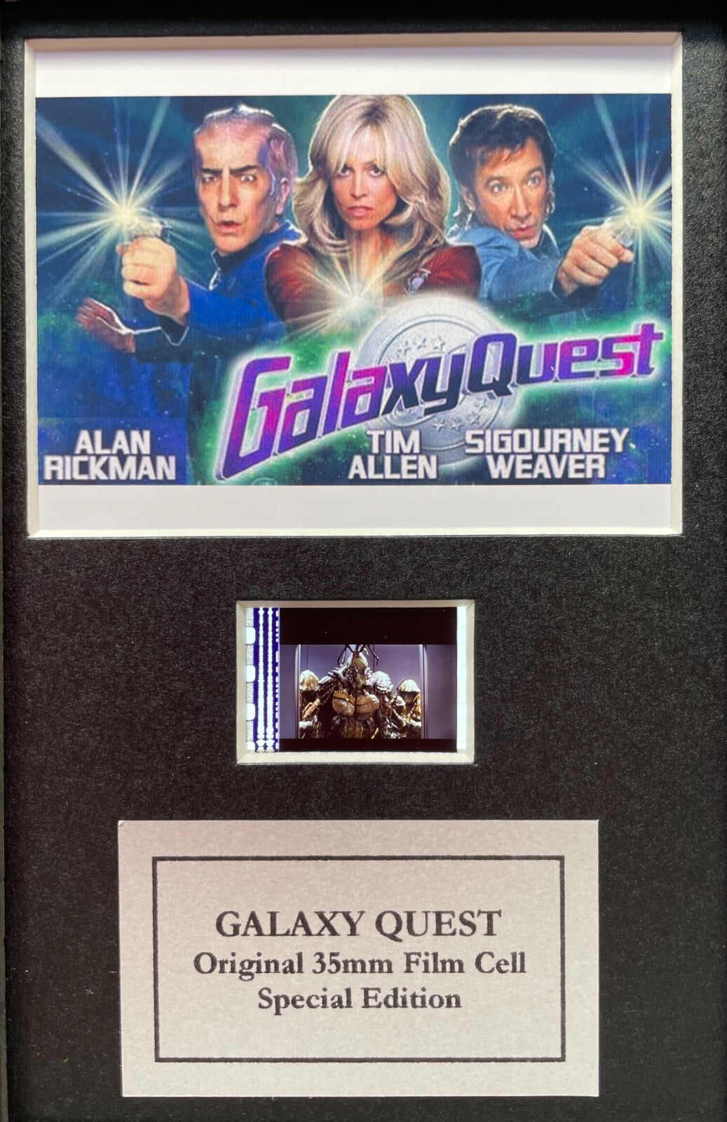 Handmade display featuring original Mini 35mm film cells for a GALAXY QUEST fan
