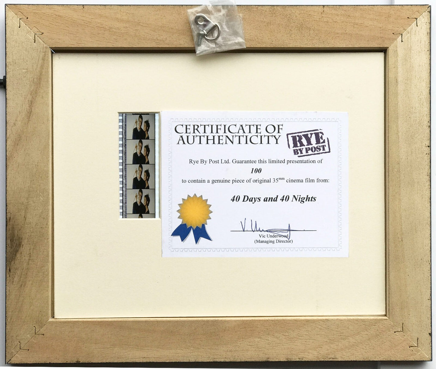 Handmade display featuring original 35mm filmcells for a 40 DAYS & 40 NIGHTS fan