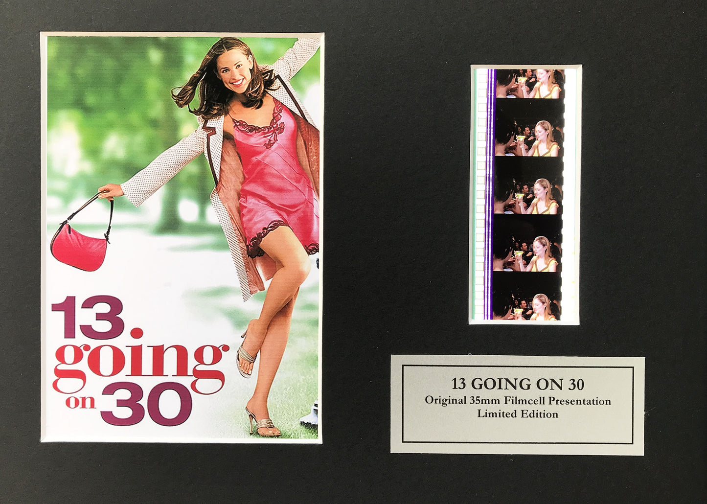 Handmade display featuring original 35mm film cells for 13 GOING ON 30 fans