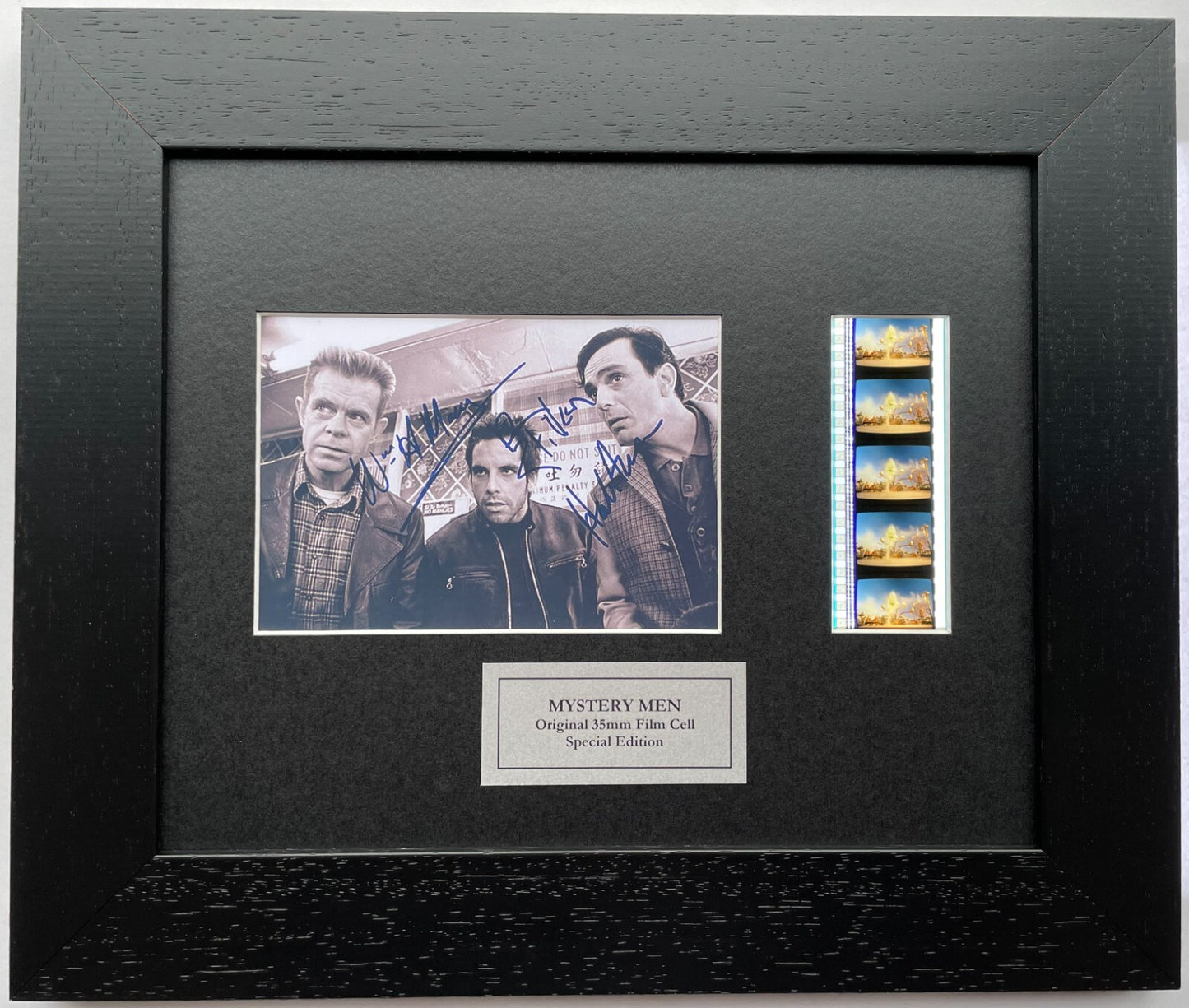 MYSTERY MEN Cast Signed Original Mini 35mm Film Cells set in Quality Wood Frame