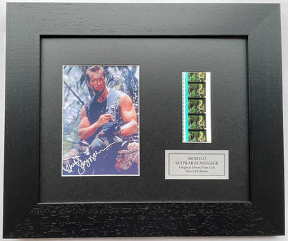 PREDATOR + ARNIE Signed Repro Original 35mm Film Cells set in Quality Wood Frame