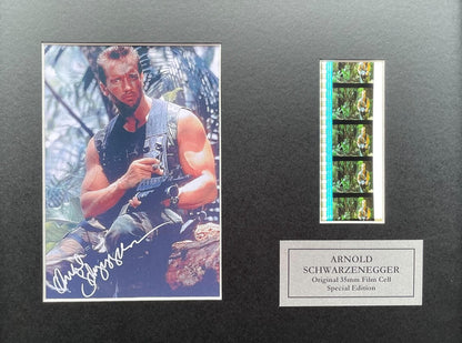PREDATOR + ARNIE Signed Repro Original 35mm Film Cells set in Quality Wood Frame