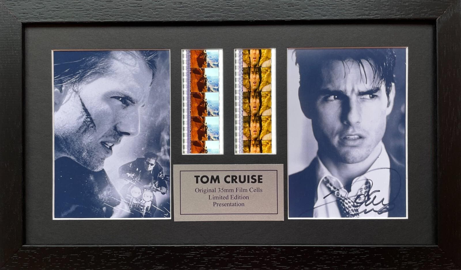 Hand crafted display featuring original 35mm film cells for a Tom Cruise fan