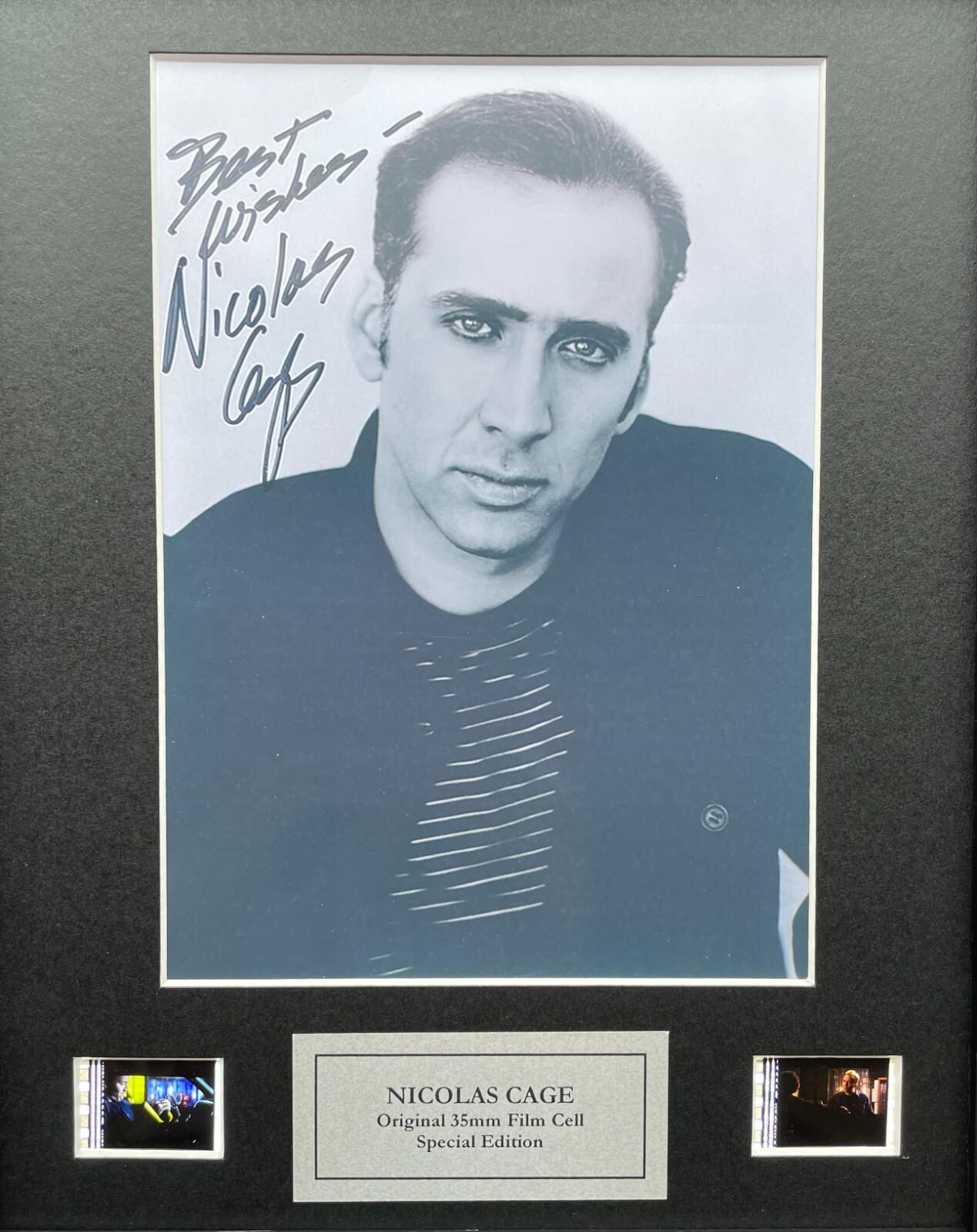 NICOLAS CAGE Signed Repro + Original 35mm Film Cells set within Quality Wood Frame