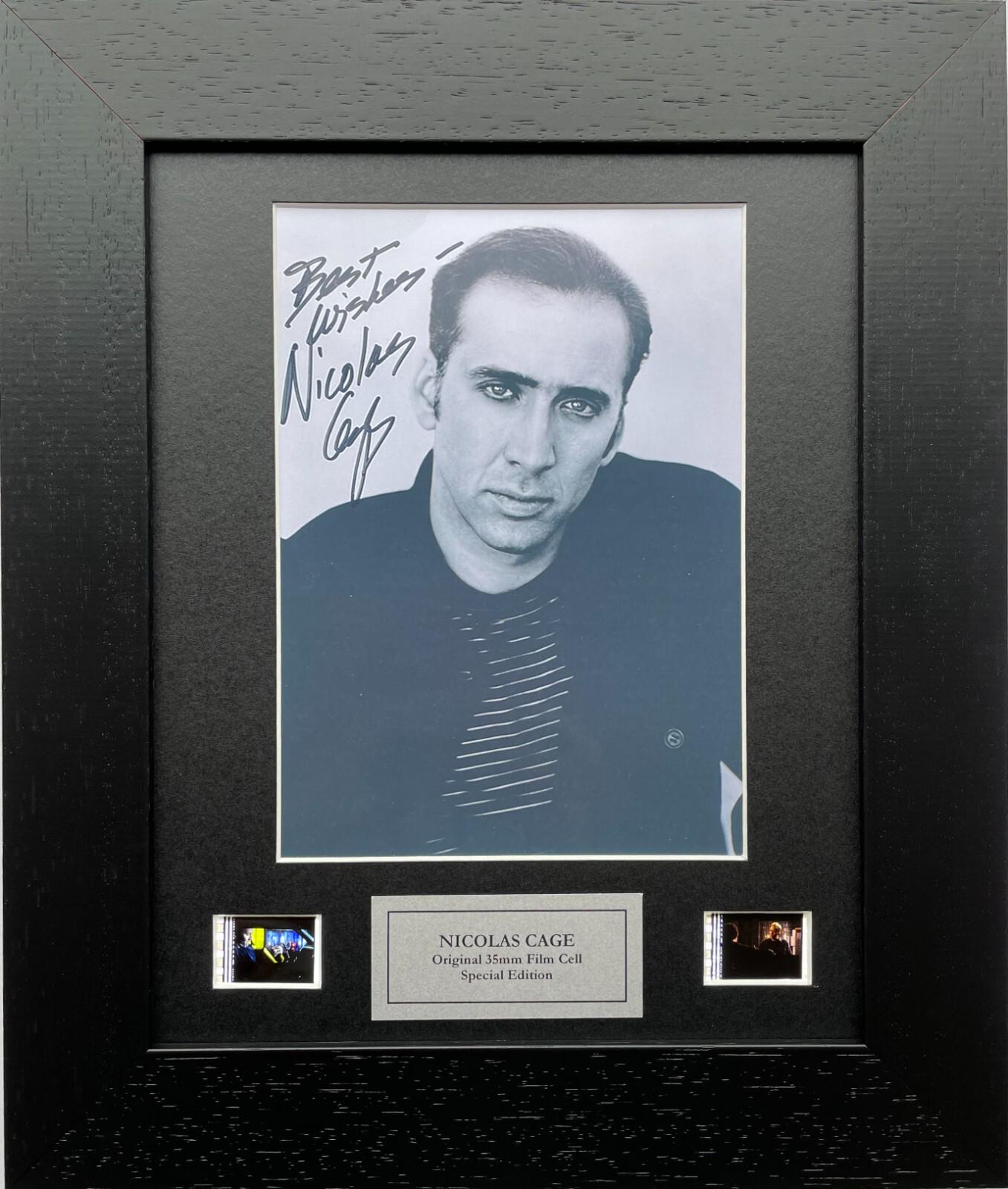 NICOLAS CAGE Signed Repro + Original 35mm Film Cells set within Quality Wood Frame