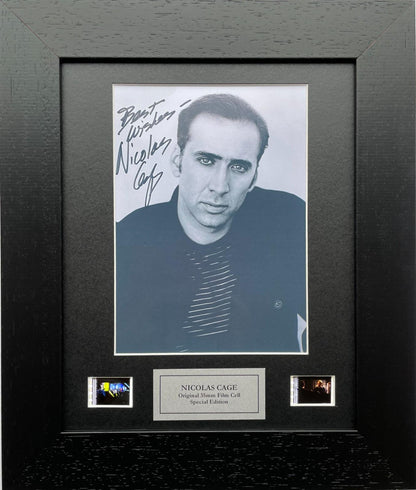 NICOLAS CAGE Signed Repro + Original 35mm Film Cells set within Quality Wood Frame