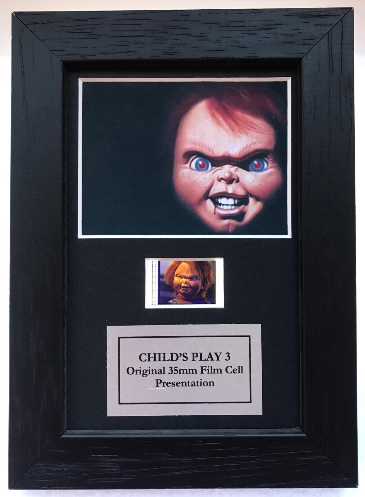 Hand crafted display featuring original Mini film cells for a CHILD'S PLAY 3 fan