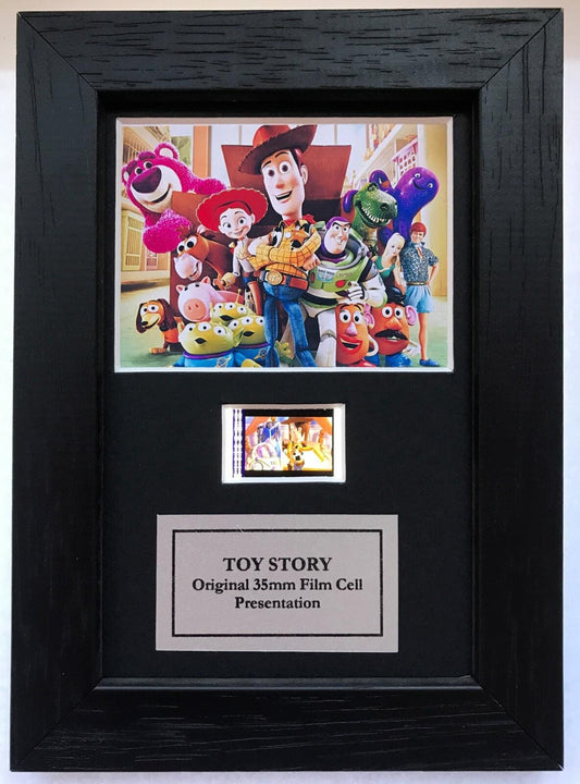 Hand crafted display featuring original Mini 35mm film cells for a TOY STORY fan