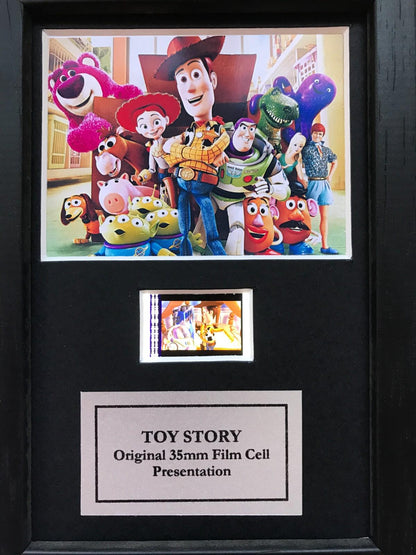 Hand crafted display featuring original Mini 35mm film cells for a TOY STORY fan