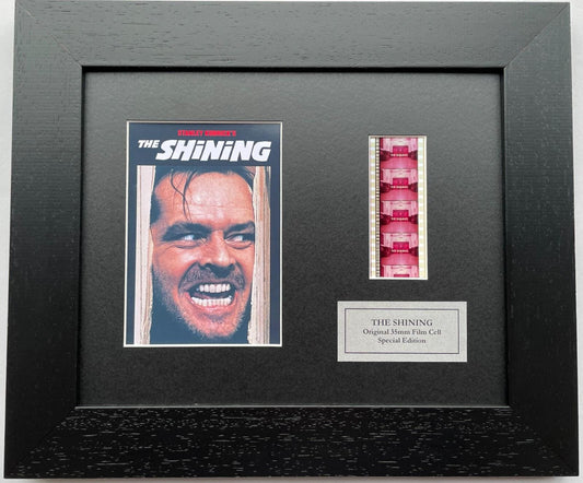 Hand crafted display featuring original 35mm film cells for THE SHINING fans