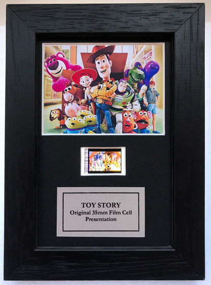Hand crafted display featuring original Mini 35mm film cells for a TOY STORY fan
