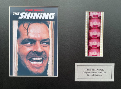 Hand crafted display featuring original 35mm film cells for THE SHINING fans