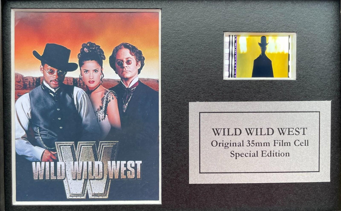 Handmade display featuring original Mini 35mm film cell for WILD, WILD WEST fans