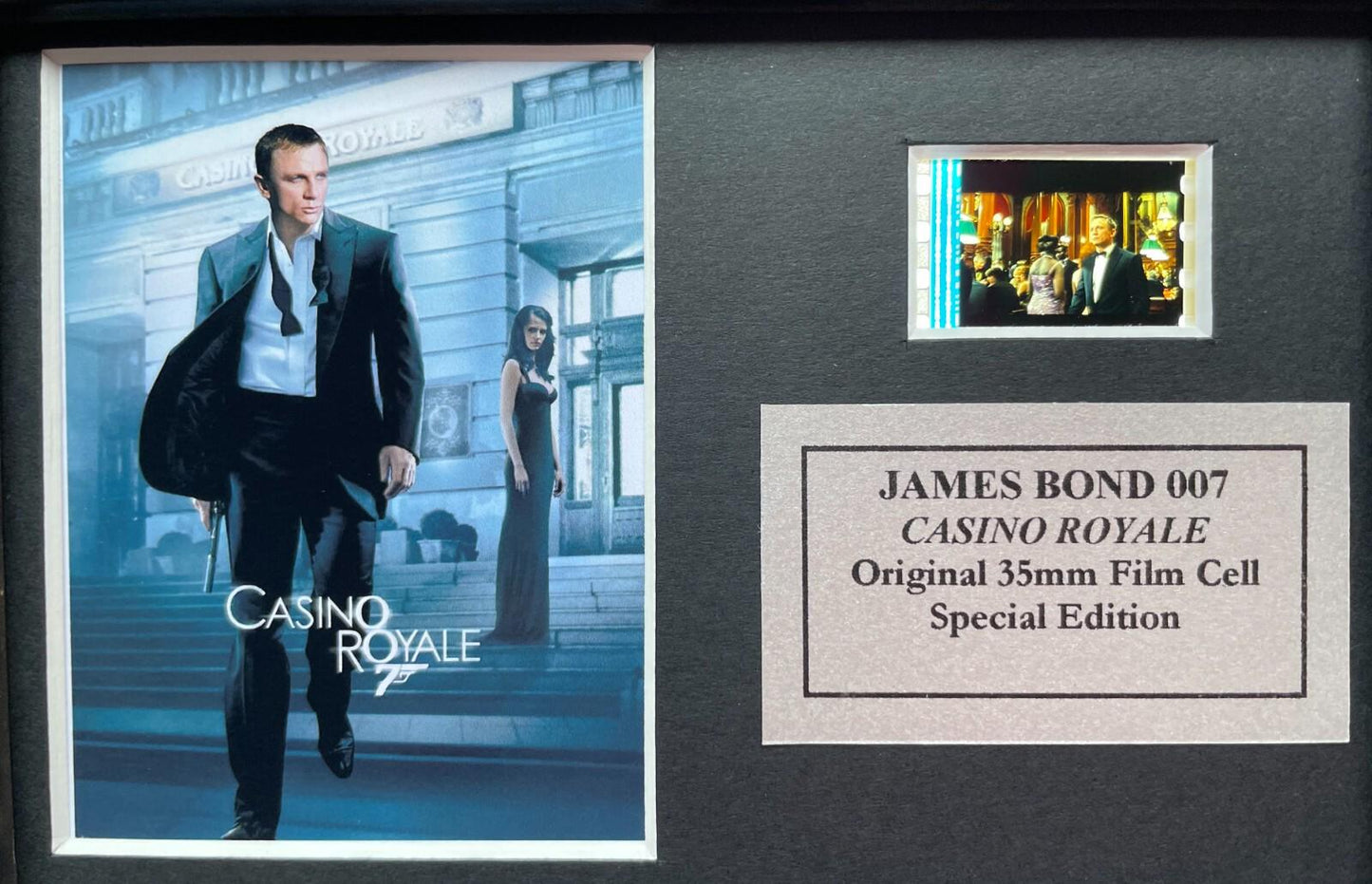Handmade display featuring original film cell for a James Bond CASINO ROYALE fan