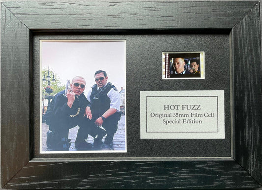 Hand crafted display featuring original Mini 35mm film cell for Hot Fuzz fans