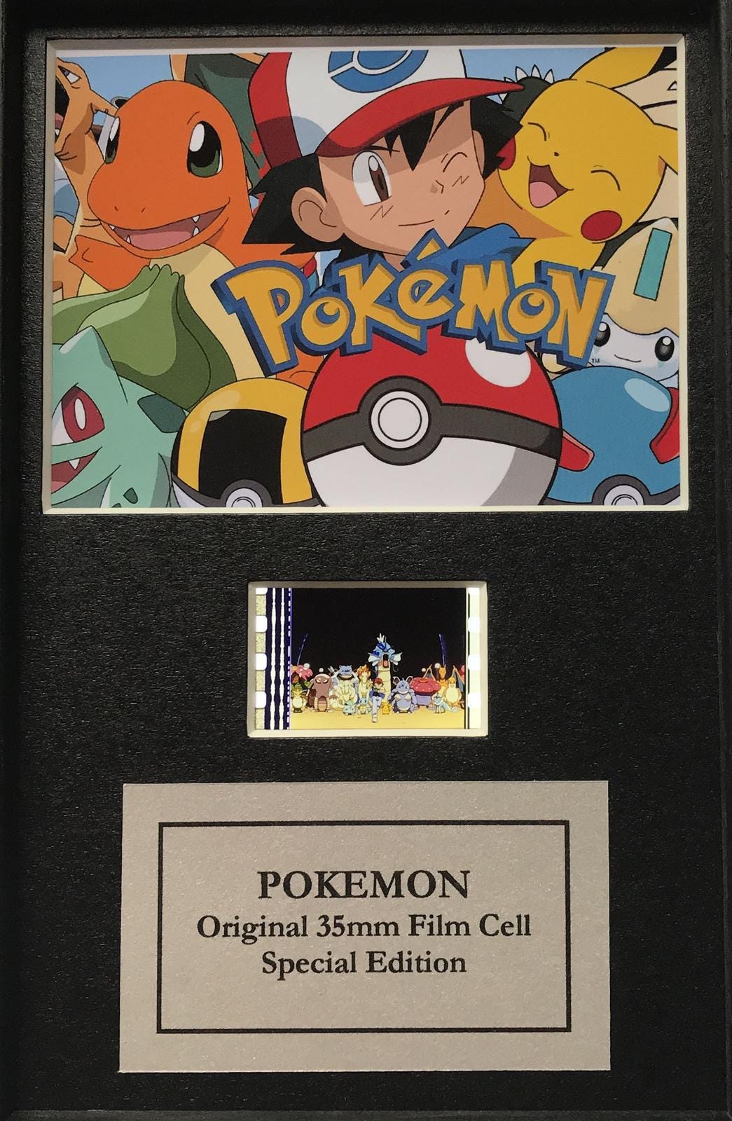 Hand crafted display featuring original Mini 35mm film cells for POKEMON fans