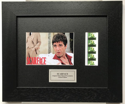 Hand crafted display featuring original 35mm film cells for SCARFACE fans + COA