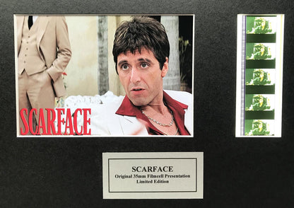 Hand crafted display featuring original 35mm film cells for SCARFACE fans + COA