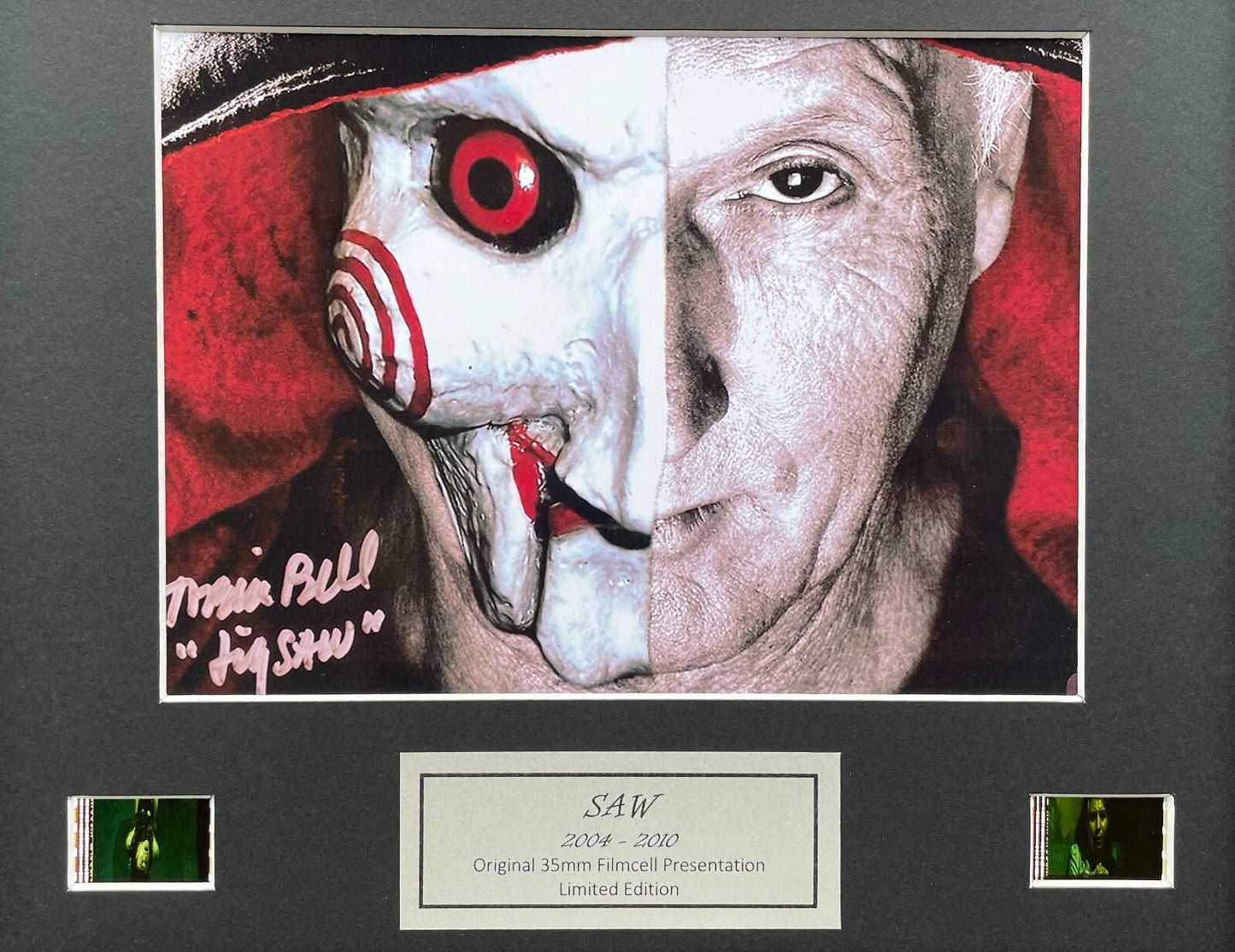 SAW Tobin Bell Signed Repro Original 35mm Film Cells set in Quality Wood Frame