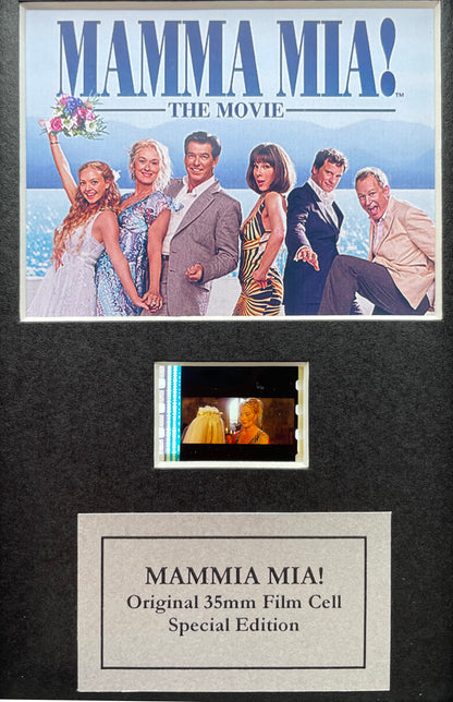 Handmade display featuring original Mini 35mm film cells for a MAMMA MIA fan