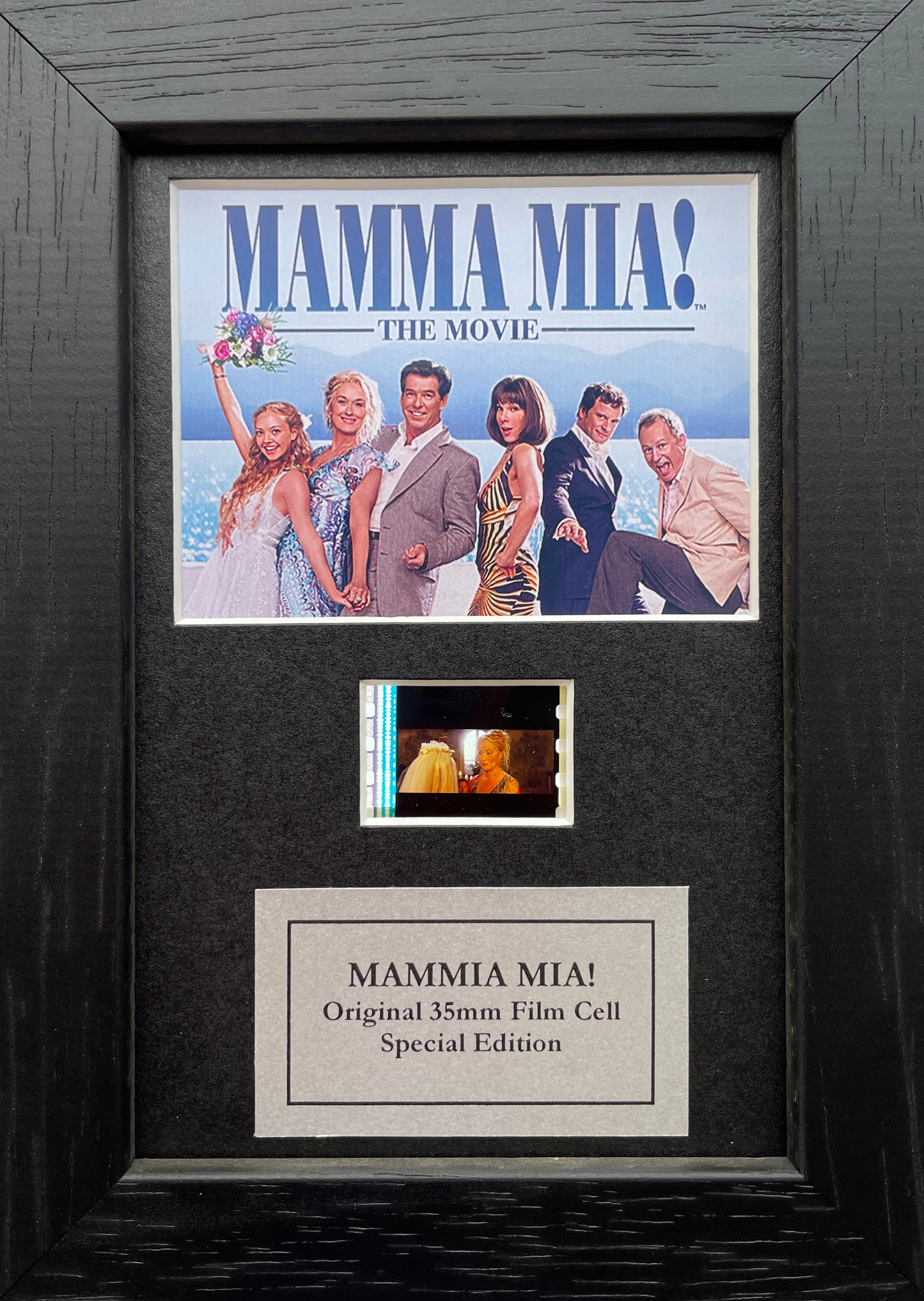 Handmade display featuring original Mini 35mm film cells for a MAMMA MIA fan