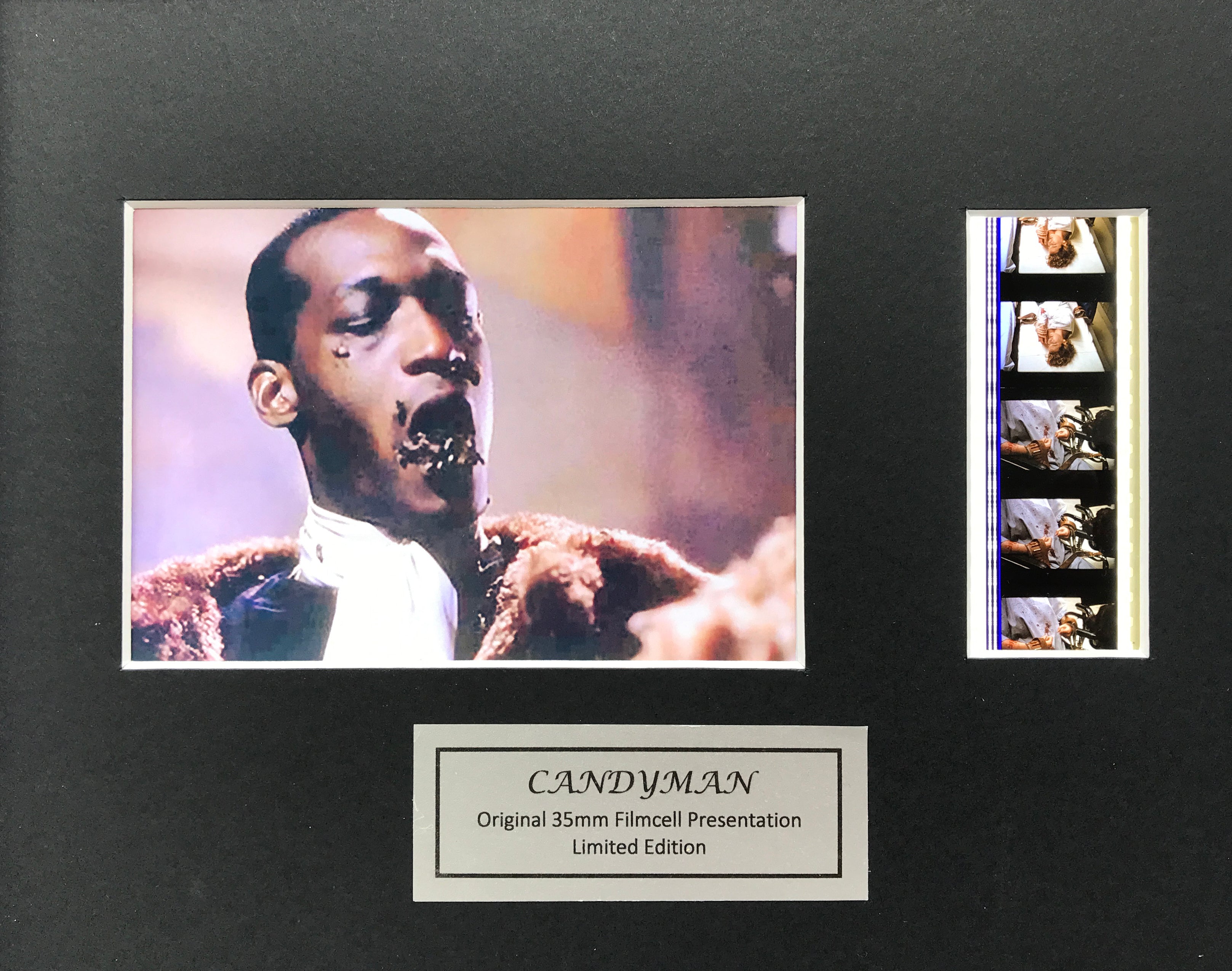 Hand crafted display featuring original 35mm film cells for a CANDYMAN fan v1