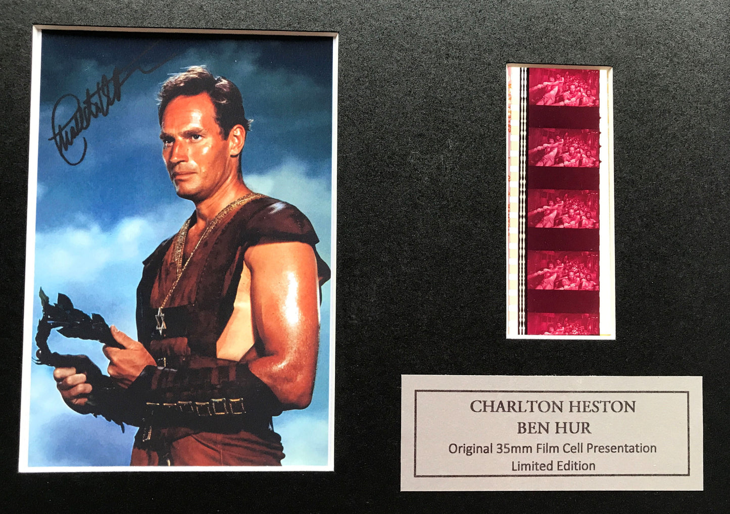 Hand crafted display featuring original 35mm film cells for Ben Hur of 1959 fans