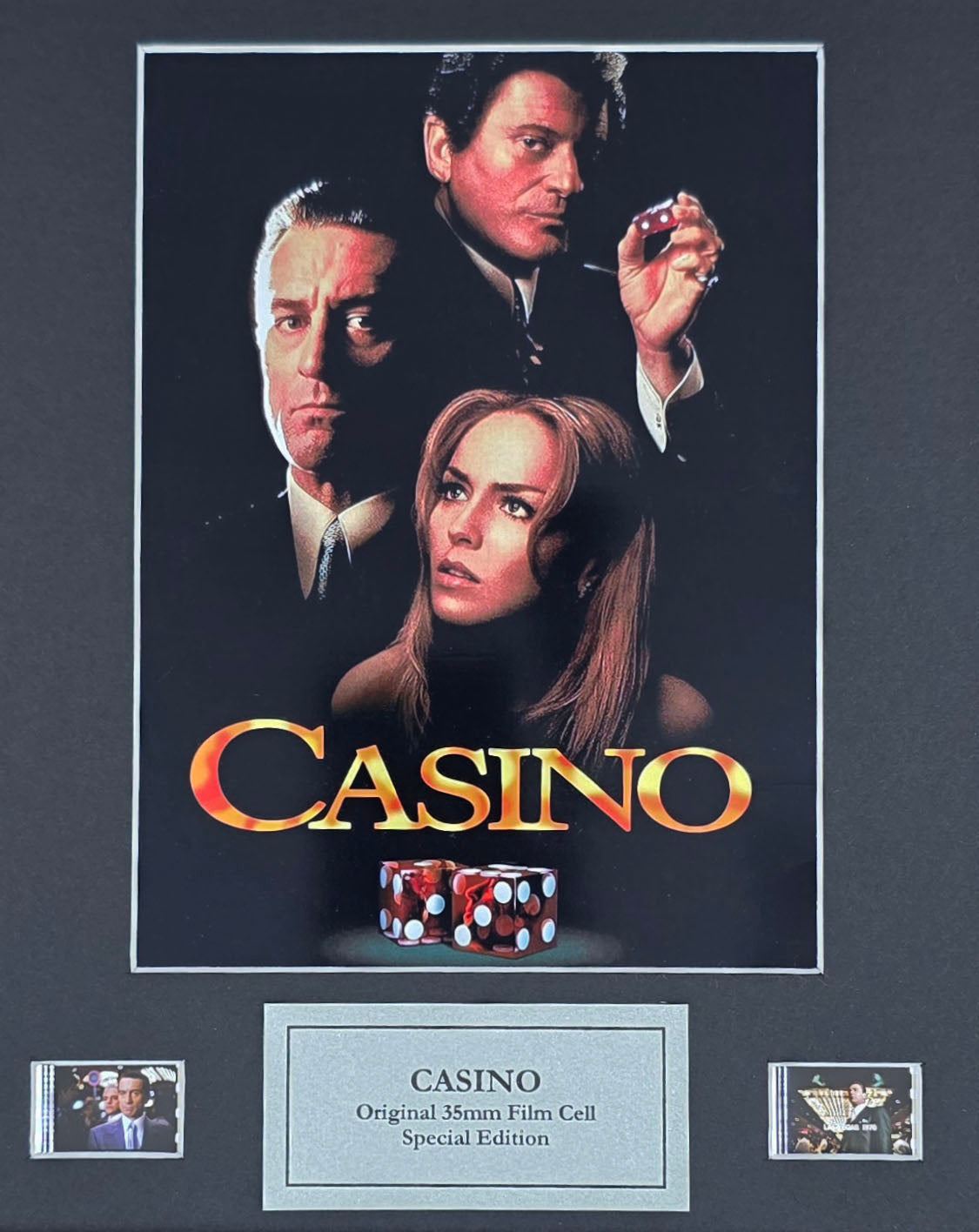 Hand crafted display featuring original 35mm film cells for CASINO 1995 fans