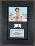 Hand crafted display featuring original 35mm film cells for a BORAT Fan + coa