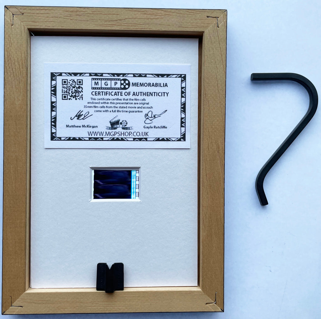 Hand crafted display featuring original 35mm film cells for a BORAT Fan + coa