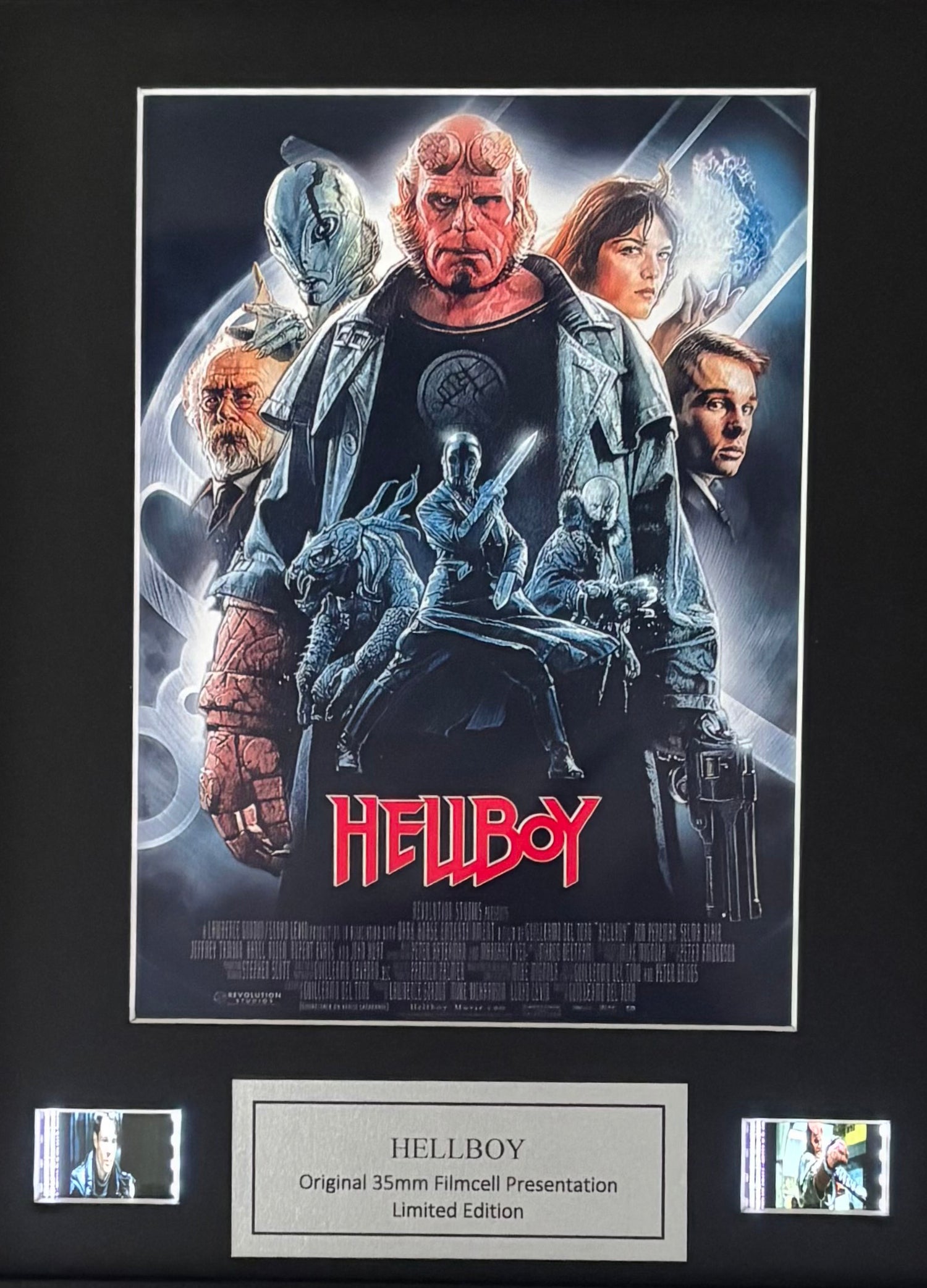 Hand crafted display featuring original 35mm film cells for a HELLBOY fan + COA