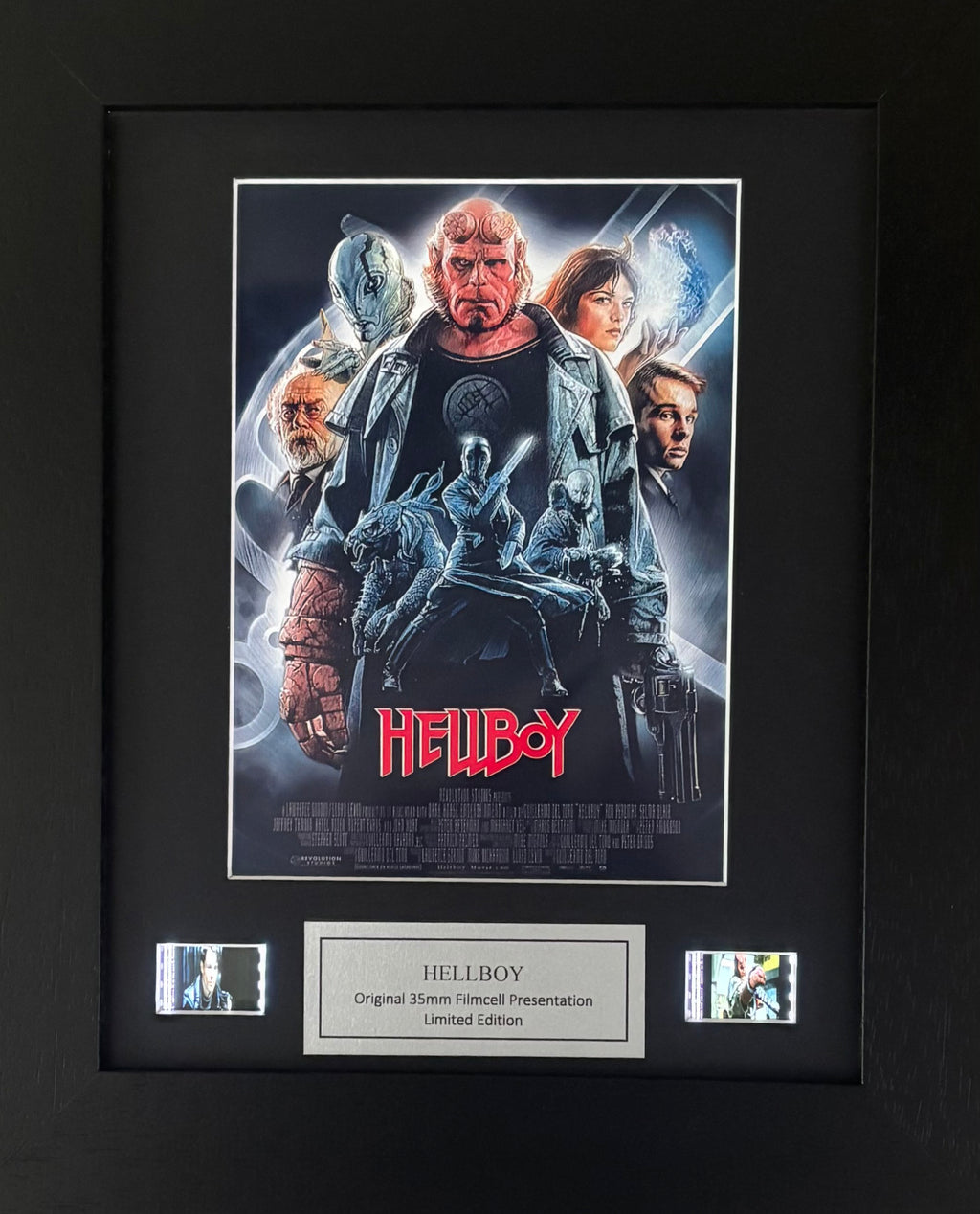 Hand crafted display featuring original 35mm film cells for a HELLBOY fan + COA