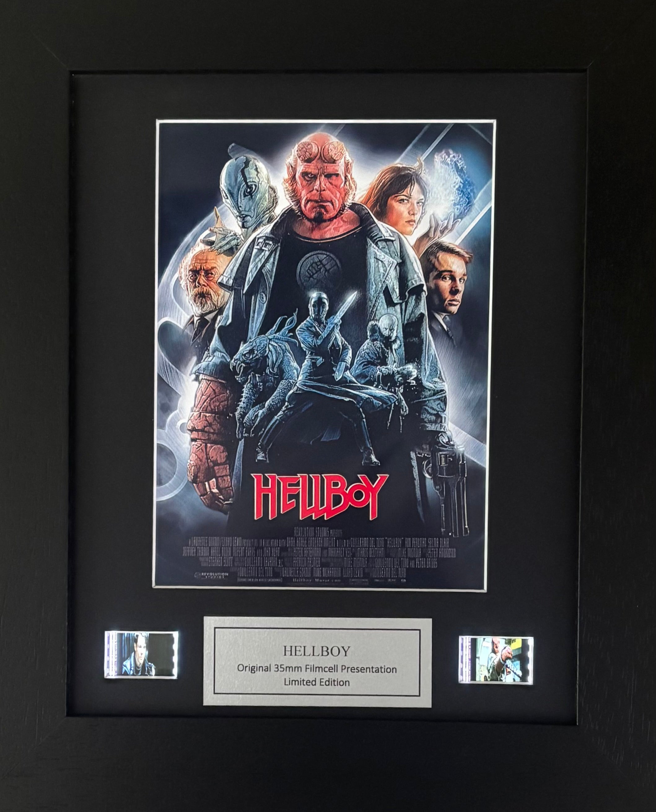 Hand crafted display featuring original 35mm film cells for a HELLBOY fan + COA