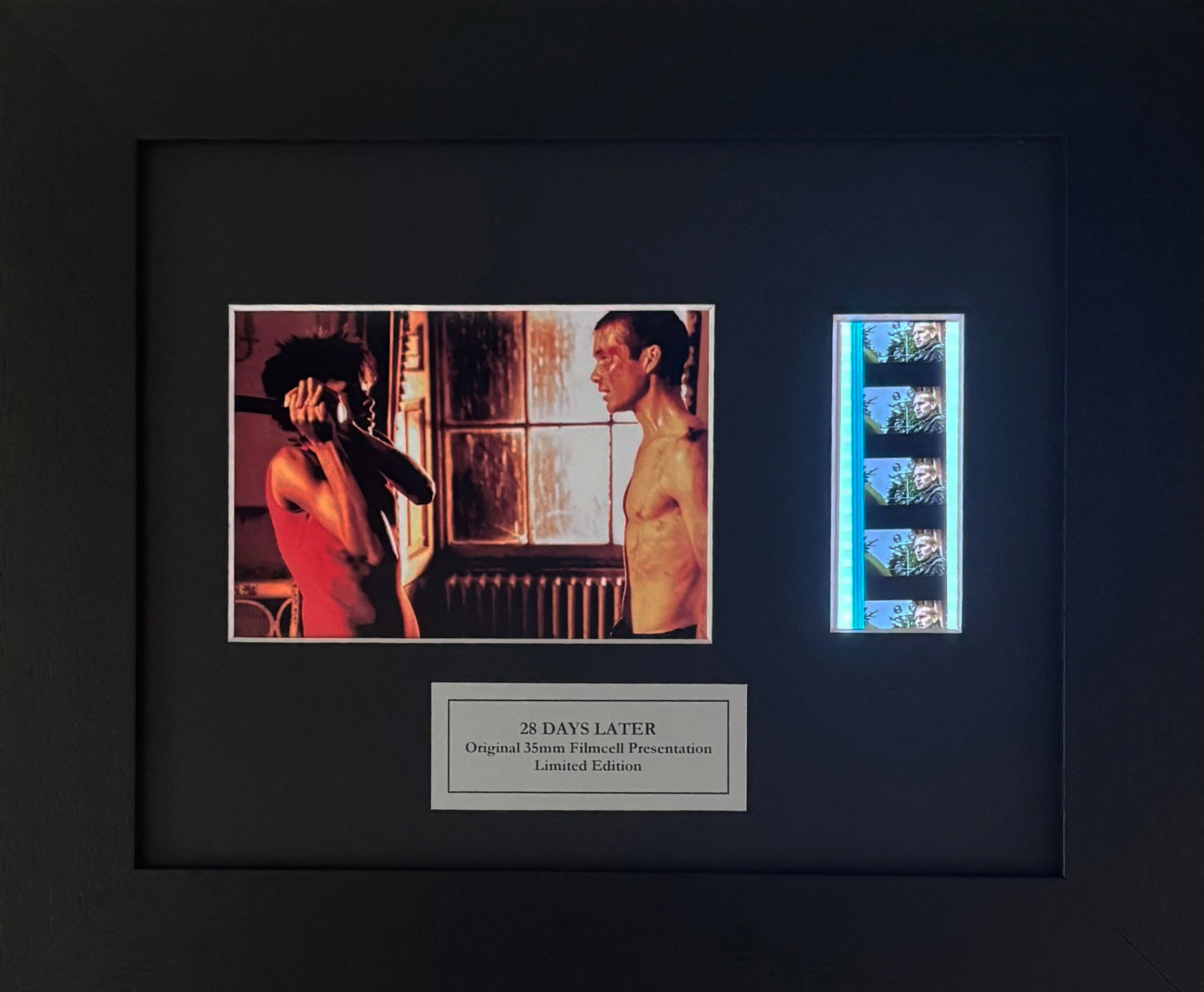 Hand crafted display featuring original 35mm film cells for 28 DAYS LATER fans