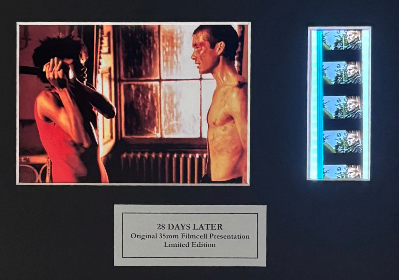 Hand crafted display featuring original 35mm film cells for 28 DAYS LATER fans