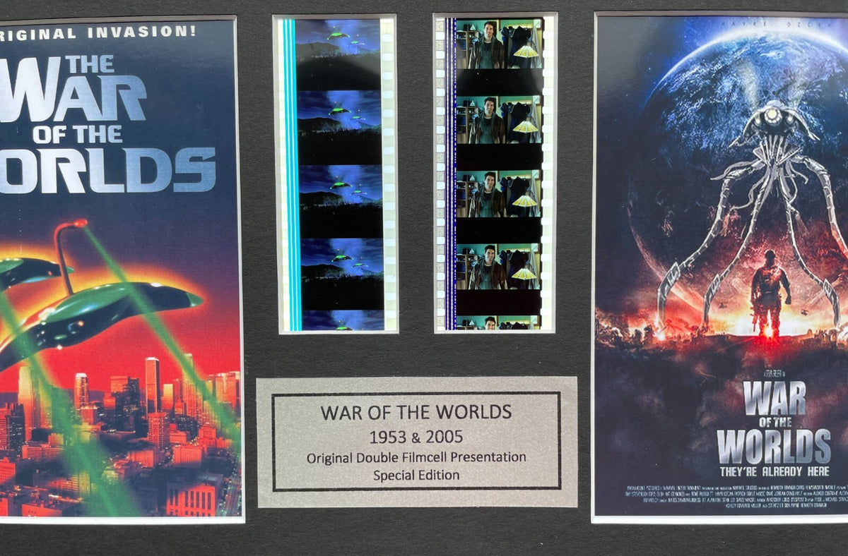 War of The Worlds 1953 & 2005 Original 35mm Film Cells set in Quality Wood Frame