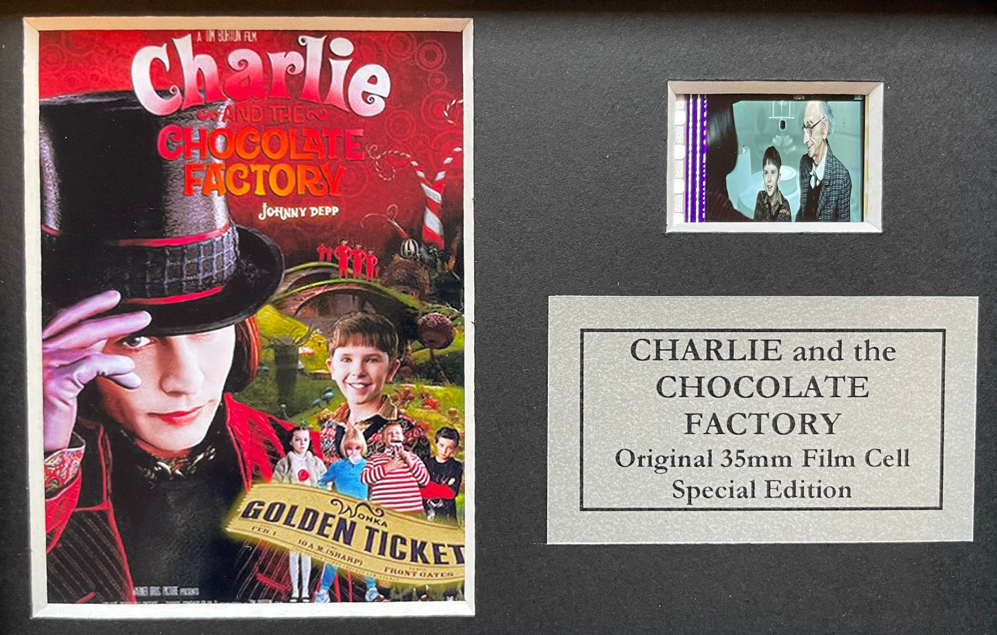 CHARLIE & The CHOCOLATE FACTORY Original Mini 35mm Filmcell in Quality Wood Frame